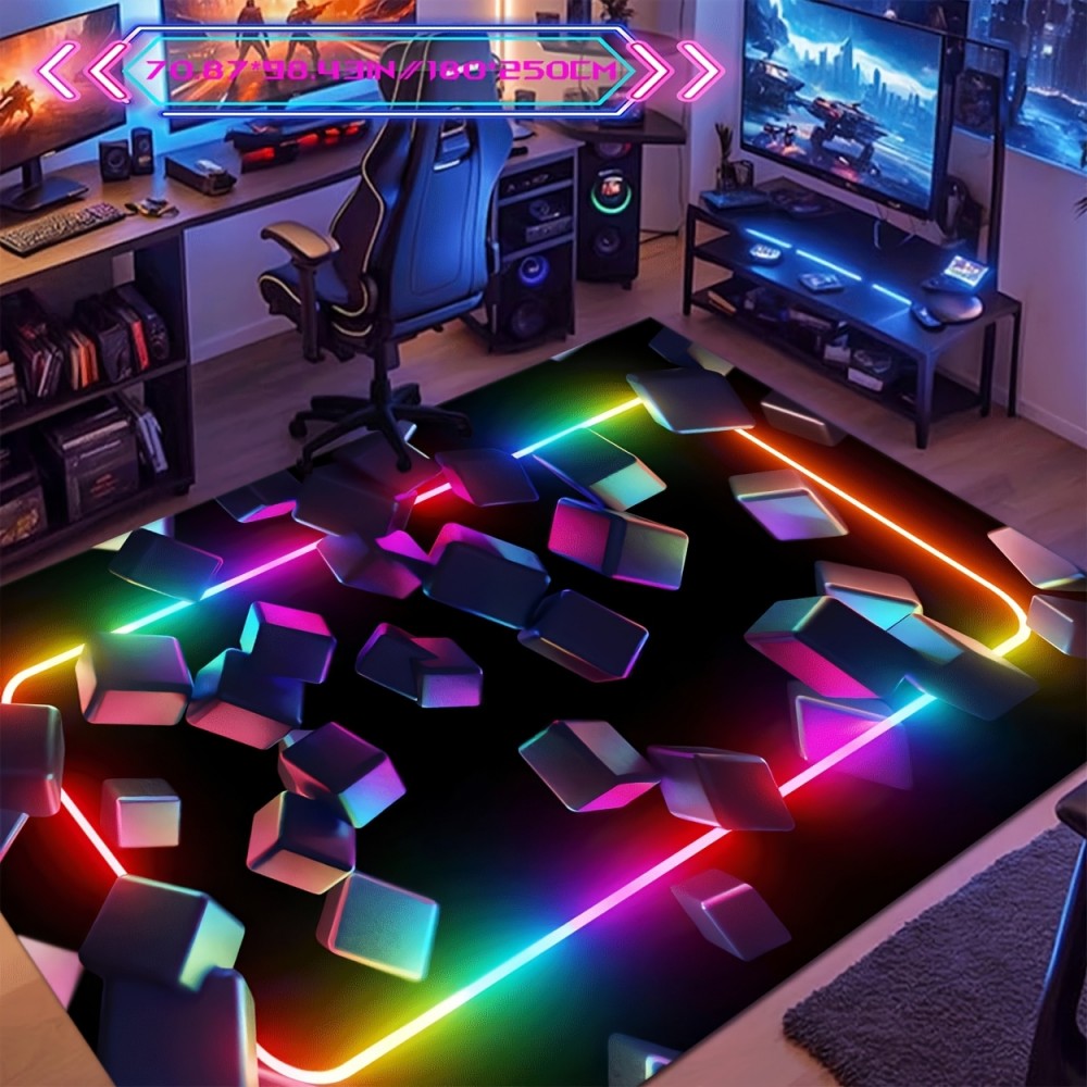 Esports Gaming Cafe - VIKAMA ゲーミングマット カラフルなデザイン、スタイリッシュなラグ、洗濯機で洗える、eスポーツルームやインターネットカフェの入り口に最適