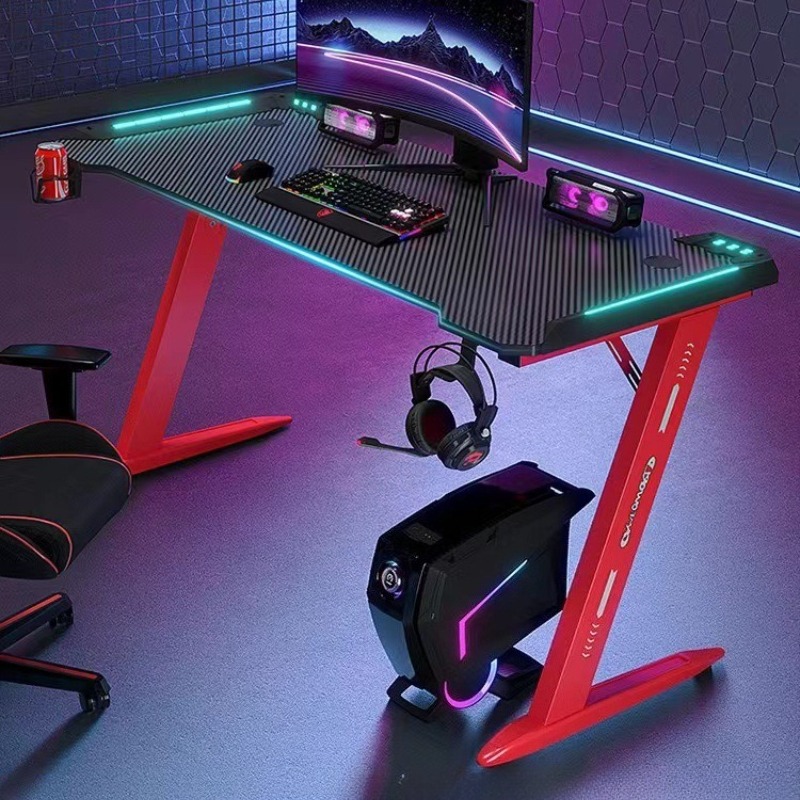Esports Gaming Cafe - Rgb カーボンファイバーアンビエントライトゲーミングデスク e スポーツカフェホームオフィスパーソナルコンピュータデスクラップトップテーブルコンピュータデスクムエブル