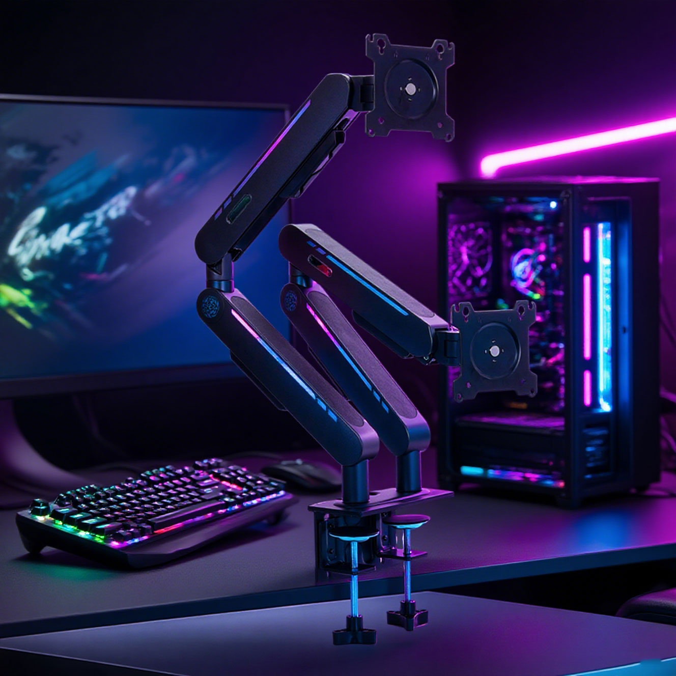 Dual Monitor Stand - 新入荷 ガススプリング式デスクマウントスタンド ほとんどの17インチから32インチのディスプレイに対応 調整可能なVESAデュアルモニターアームブラケット