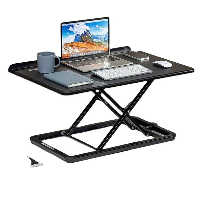 Dual Monitor Stand - 空気圧式高さ調節可能なスタンディングデスクライザー 二層式モニタースタンド ノートパソコンライザー 折りたたみ式モバイルワークステーション オフィス用
