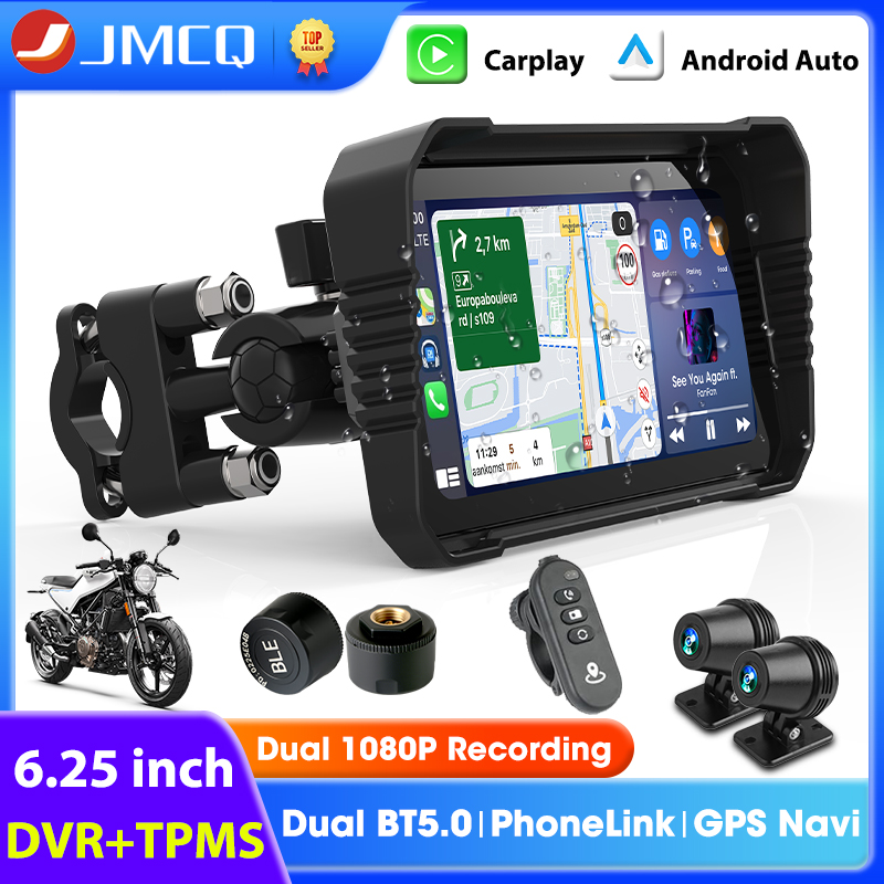 Dual Monitor Stand - 6.25インチCarplay対応バイク用GPSナビゲーションDVRデュアルカメラドライブレコーダーIPX7防水モトモニターTPMS対応