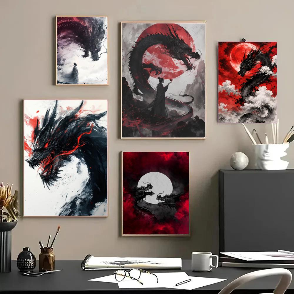 Esports And Gaming Lounge - ブラックドラゴンポスター防水ステッカー絵画ゲームルーム&Eスポーツラウンジ&ティーンベッドルーム&寮の壁の装飾誕生日ギフト用