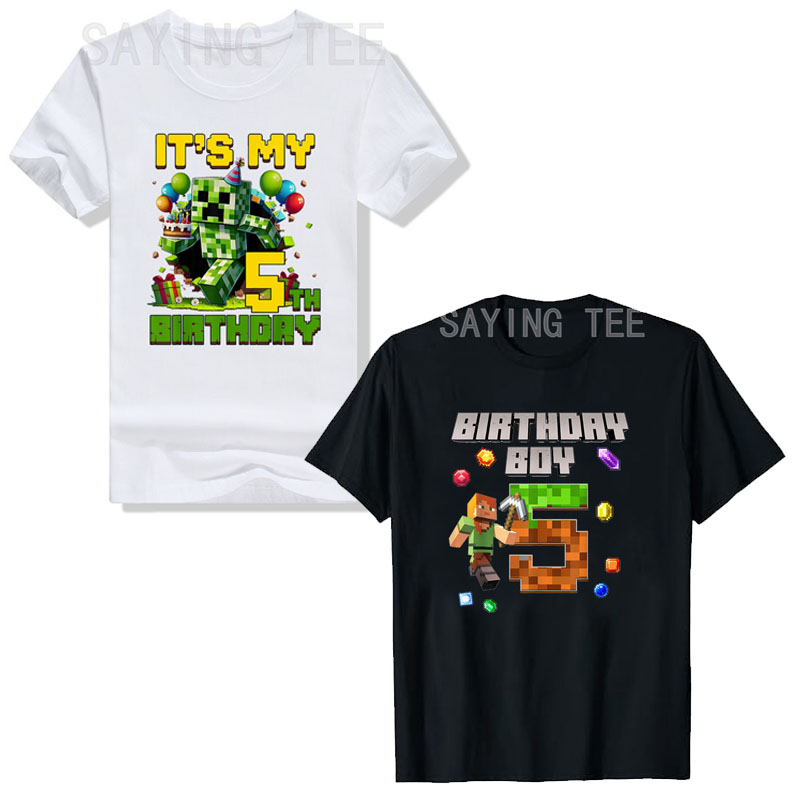 Esports Gaming Shirts - 私の5歳の誕生日ビデオゲームピクセルTシャツ男の子ファッション5歳服かわいいゲーマー言葉Tシャツ息子誕生日ノベルティギフトトップ