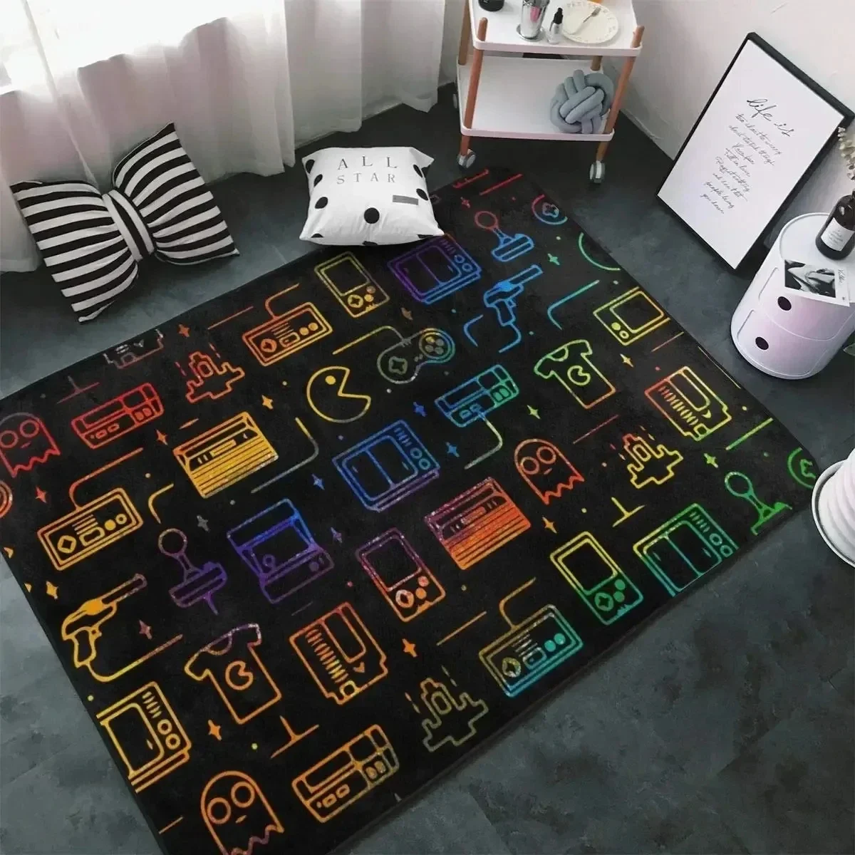 Esports Gaming Live - ゲーミングラグ eスポーツ ブラックコントローラー ピクセルデザイン 滑り止めフロアマット 子供部屋