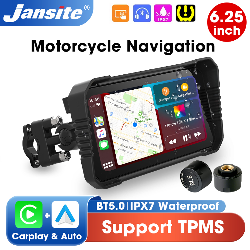 Dual Monitor Stand - 6.25インチバイク用CarplayスクリーンGPSナビゲーションDVRデュアルカメラドライブレコーダーIPX7防水モトモニターTPMS対応