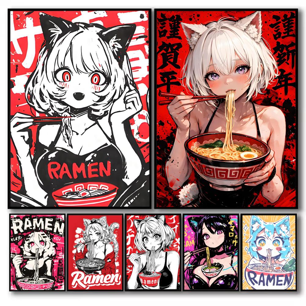 アニメ猫娘絵画書道キャンバスポスターアートしわ防止加工済みゲ - Esports And Gaming Lounge のレビューと価格