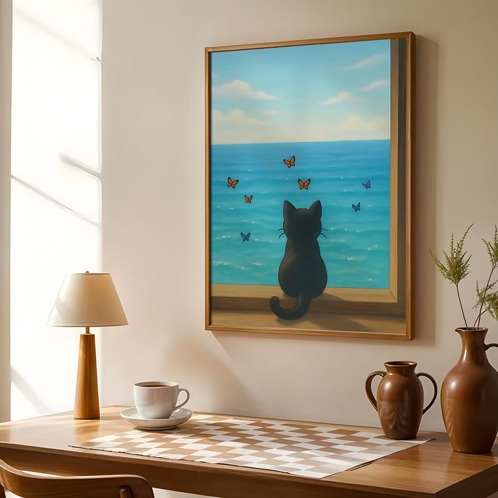 猫とビーチのポスター ウォールアート 残留物のないポスター  - Esports And Gaming Lounge のレビューと価格