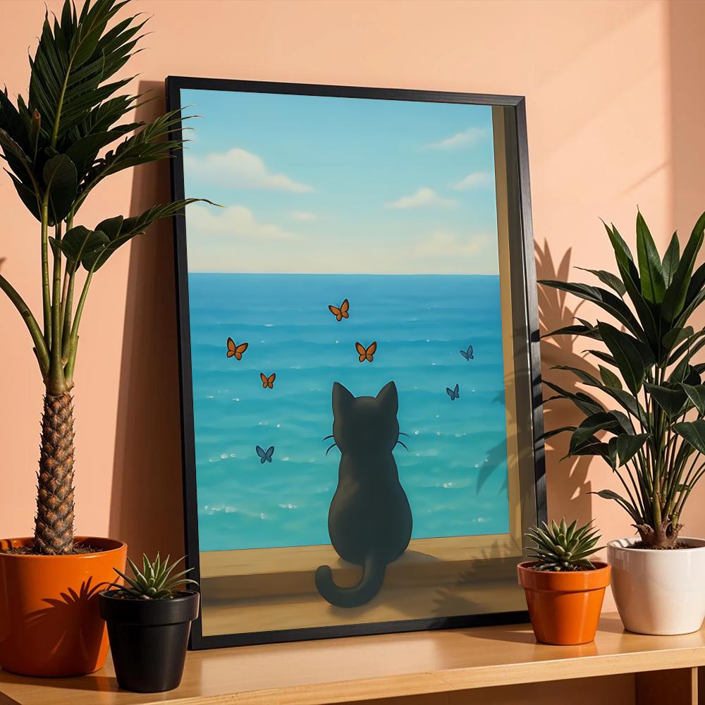 猫とビーチのポスター ウォールアート 残留物のないポスター  - Esports And Gaming Lounge のレビューと価格